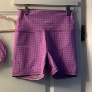 Alo Purple and White Gingham Women's Workout shorts